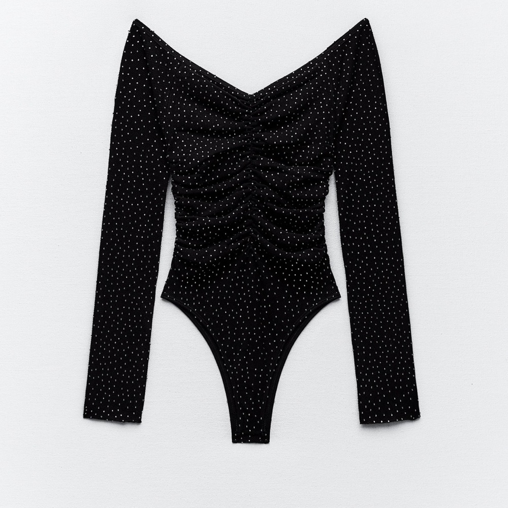 Zara seamless shimmery rhinestones mesh bodysuit - Picture 2 of 11